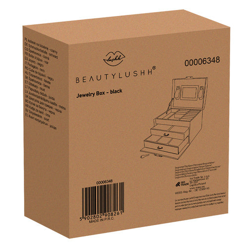 Kutija za Nakit s 20 Pretinaca i Ogledalom, Crna, 17.5 x 14 x 12 cm