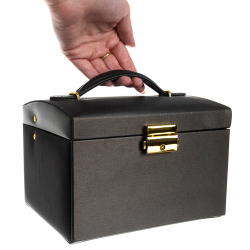 Kutija za Nakit s 20 Pretinaca i Ogledalom, Crna, 17.5 x 14 x 12 cm