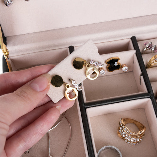 Kutija za Nakit s 20 Pretinaca i Ogledalom, Crna, 17.5 x 14 x 12 cm