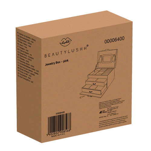 Kutija za Nakit sa 20 Pretinaca i Ogledalom, Roza, 13 x 13.7 x 17.5 cm