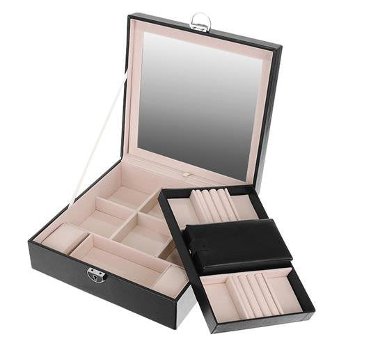 Kutija za Nakit s Ogledalom i Putnim Etuijem, Crna, 25.5x25.5x30cm