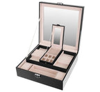 Kutija za Nakit s Ogledalom i Putnim Etuijem, Crna, 25.5x25.5x30cm