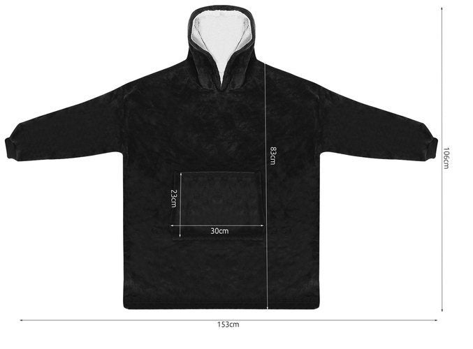 XXL Crna Oversize Deka-Hoodie, Univerzalna Veličina 190x120 cm