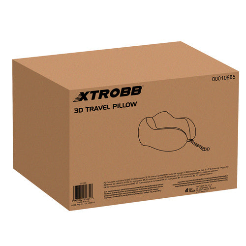 3D Putni Jastuk s Maskom za Oči i Čepićima za Uši, Crno-Sivi, 25x14 cm