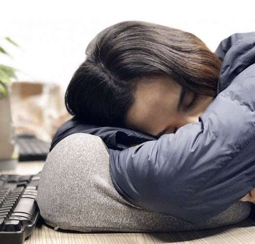 3D Putni Jastuk s Maskom za Oči i Čepićima za Uši, Crno-Sivi, 25x14 cm