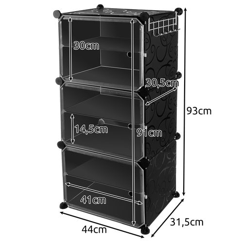 Modularna Polica za Cipele s 6 Polica, Crna, 93 x 44 x 31.5 cm