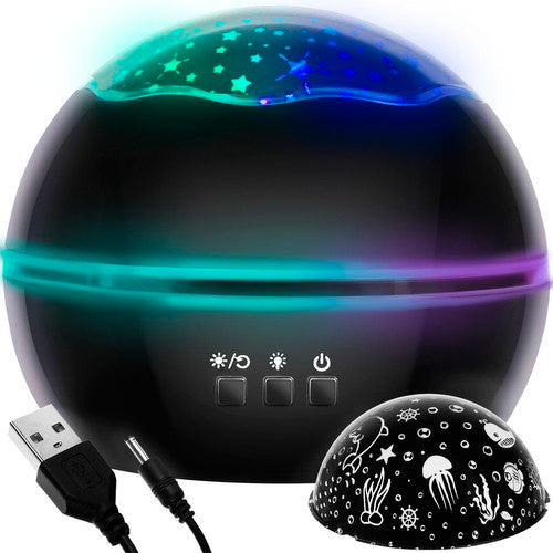 Noćna Lampa s Projektorom Zvjezdanog Neba i Podvodnog Svijeta, Crna, 12x12x10cm