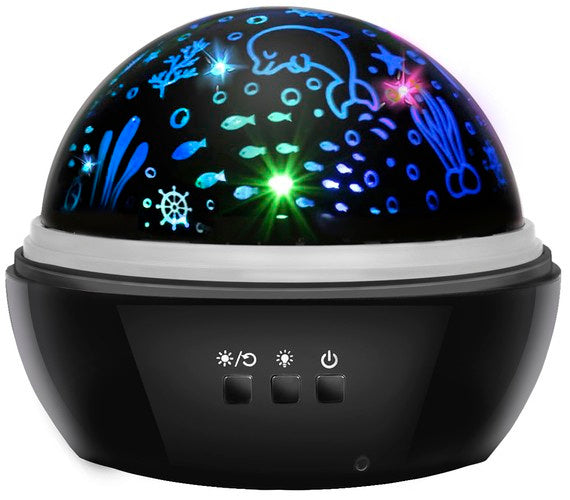 Noćna Lampa s Projektorom Zvjezdanog Neba i Podvodnog Svijeta, Crna, 12x12x10cm