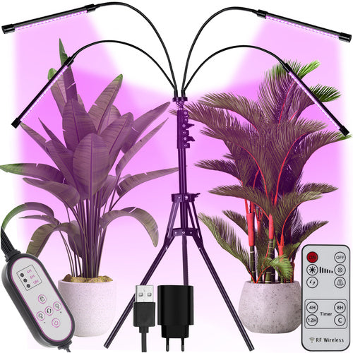 Set LED Lampi za Rast Biljaka 4 Komada, 20 LED, Crveno-Plava, Stalak