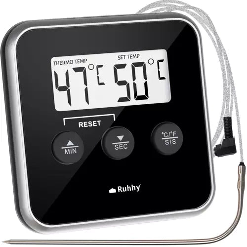 Kuhinjski Termometar s Probijom, LCD, -20 do 250°C, Crno-Srebrni, 8x8x1.5 cm