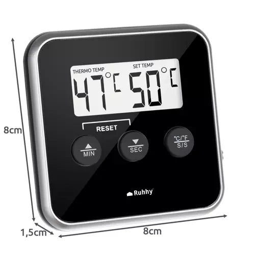 Kuhinjski Termometar s Probijom, LCD, -20 do 250°C, Crno-Srebrni, 8x8x1.5 cm
