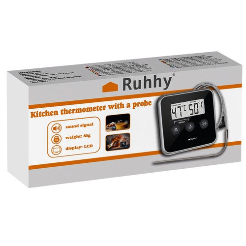 Kuhinjski Termometar s Probijom, LCD, -20 do 250°C, Crno-Srebrni, 8x8x1.5 cm