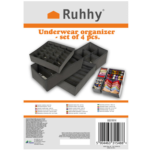 Set Organizatora za Donje Rublje, 4 Komada, Sivi