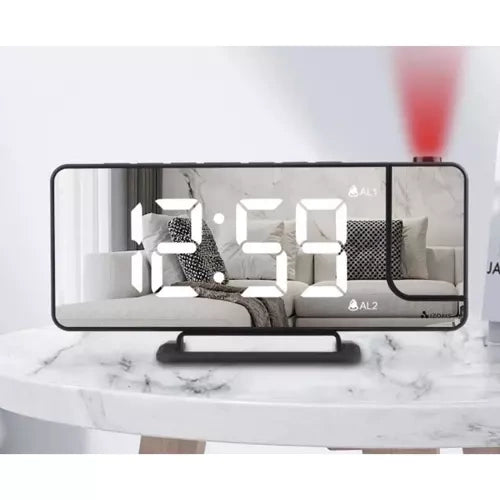 LED Budilica s Projektorom i Ogledalom 18.5 x 7.5 x 4 cm Crna