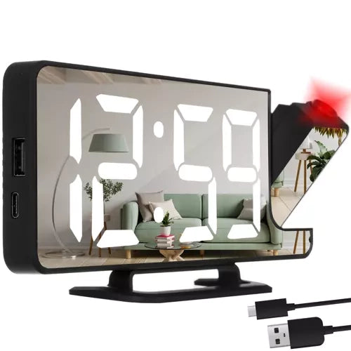 LED Budilica s Projektorom i Ogledalom 18.5 x 7.5 x 4 cm Crna