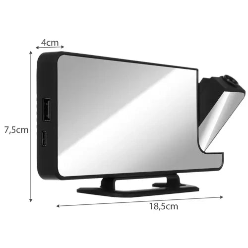 LED Budilica s Projektorom i Ogledalom 18.5 x 7.5 x 4 cm Crna