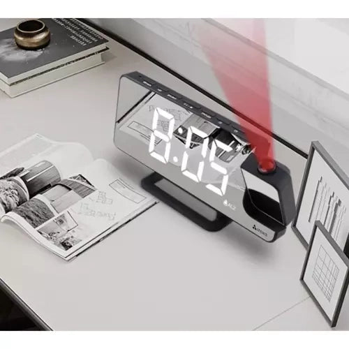 LED Budilica s Projektorom i Ogledalom 18.5 x 7.5 x 4 cm Crna