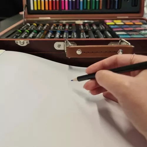 Slikarski Set u Koferu 129 Dijelova s Drvenom Kutijom 23.5 x 38 x 8 cm