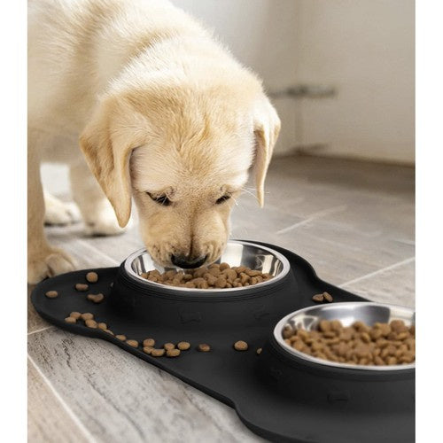 Dvostruka Posuda za Hranu i Vodu za Pse i Mačke 2 x 450 ml s Podlogom