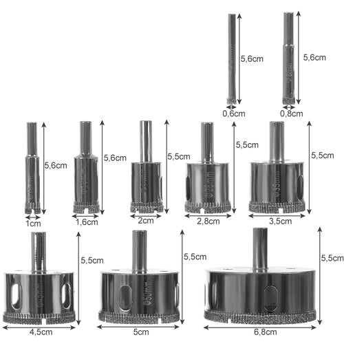 Set Dijamantnih Krunica za Bušenje 10 Komada 6-68 mm