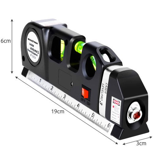Laserska Libela s Mjerom 250 cm i Tri Libele, Crvena, 18 x 6 x 3 cm