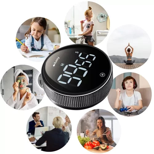 Elektronički Kuhinjski Timer s LED Zaslonom i Magnetom, Crni, 7.7x7.7x2.6 cm