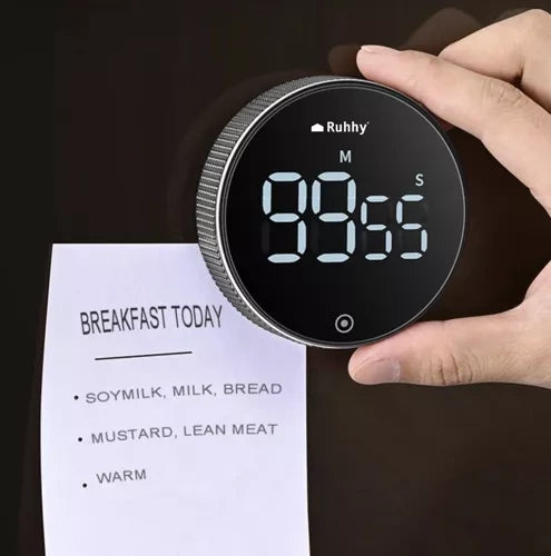 Elektronički Kuhinjski Timer s LED Zaslonom i Magnetom, Crni, 7.7x7.7x2.6 cm