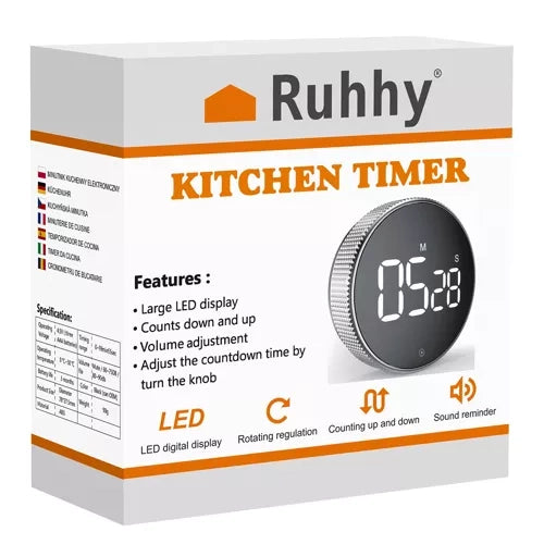 Elektronički Kuhinjski Timer s LED Zaslonom i Magnetom, Crni, 7.7x7.7x2.6 cm