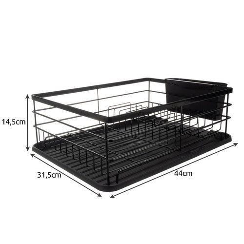 Stalak za Sušenje Posuđa s Odljevom 44 x 31.5 x 13.5 cm Crni