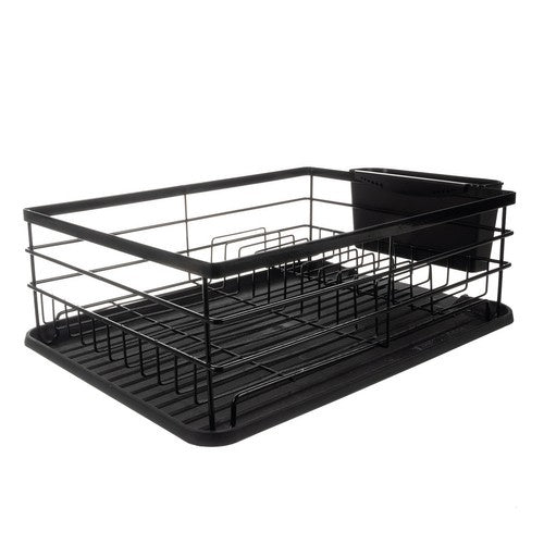 Stalak za Sušenje Posuđa s Odljevom 44 x 31.5 x 13.5 cm Crni
