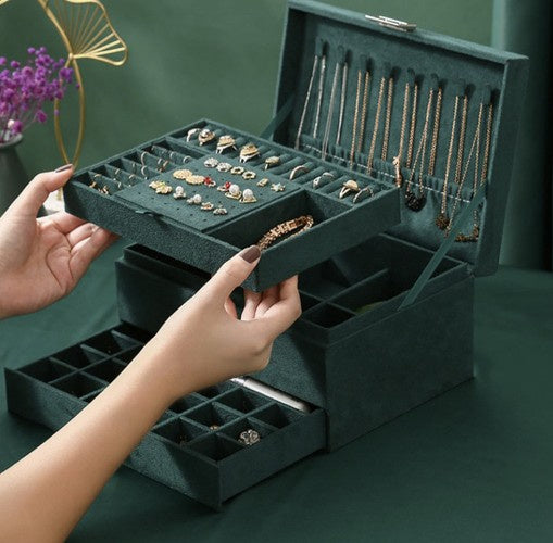 Elegantna Zelena Kutija za Nakit 11.5 x 24.5 x 17.5 cm s Ključem