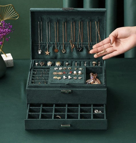 Elegantna Zelena Kutija za Nakit 11.5 x 24.5 x 17.5 cm s Ključem