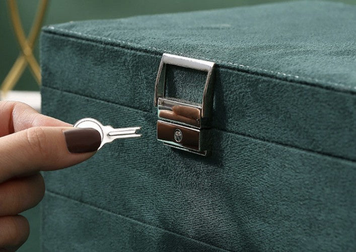 Elegantna Zelena Kutija za Nakit 11.5 x 24.5 x 17.5 cm s Ključem