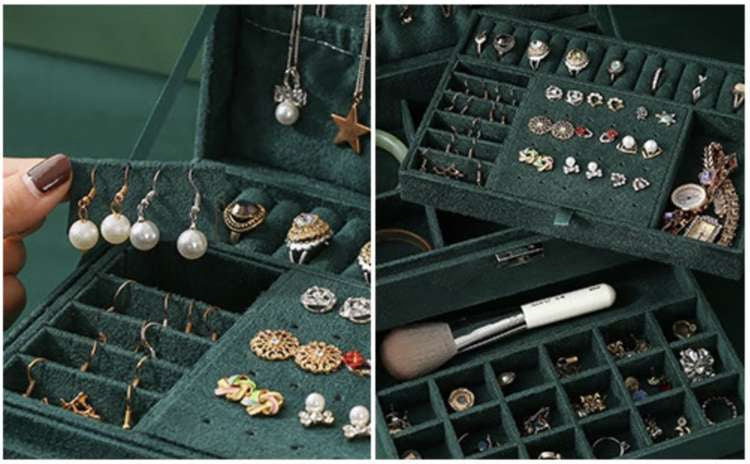 Elegantna Zelena Kutija za Nakit 11.5 x 24.5 x 17.5 cm s Ključem