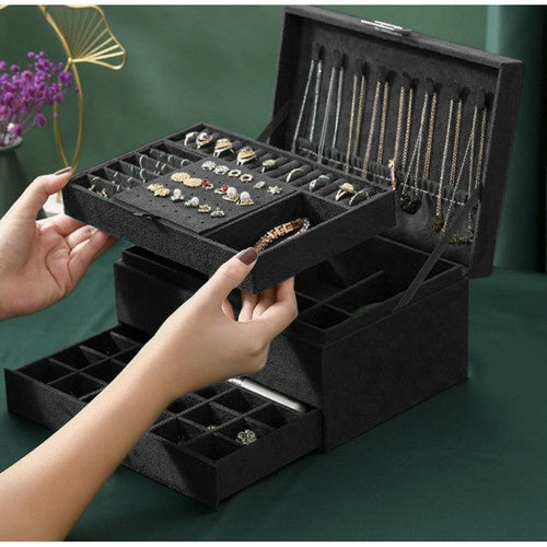 Elegantna Crna Kutija za Nakit 11.5 x 24.5 x 17.5 cm s Ključem