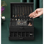 Elegantna Crna Kutija za Nakit 11.5 x 24.5 x 17.5 cm s Ključem