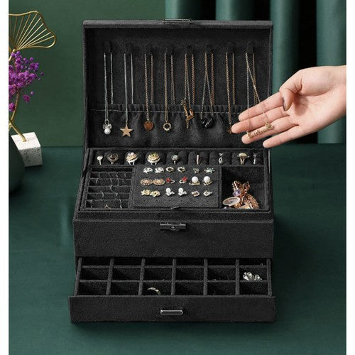 Elegantna Crna Kutija za Nakit 11.5 x 24.5 x 17.5 cm s Ključem