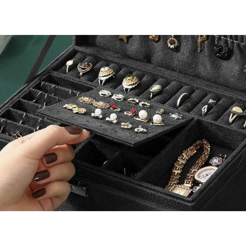 Elegantna Crna Kutija za Nakit 11.5 x 24.5 x 17.5 cm s Ključem