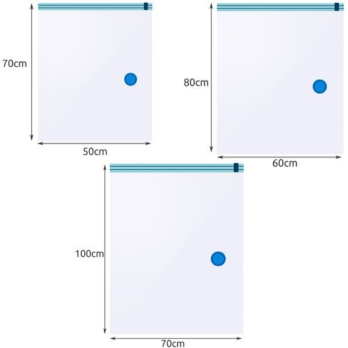 Set Vakuumskih Vrećica 15 Komada 50x70cm, 60x80cm, 70x100cm Prozirno/Plavo