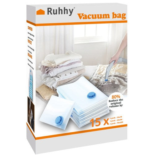 Set Vakuumskih Vrećica 15 Komada 50x70cm, 60x80cm, 70x100cm Prozirno/Plavo