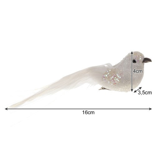 Božićni Ukrasni Ptice s Perjem na Klipsi 2 Komada Bijele 16 x 4 x 3.5 cm
