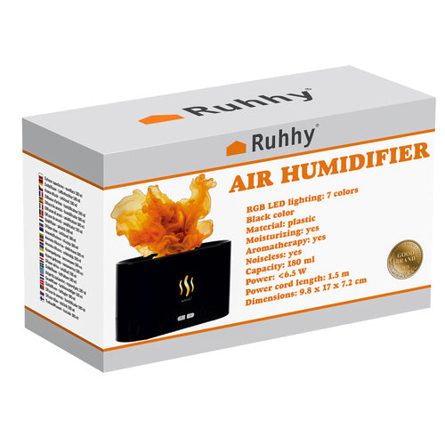 Difuzor i Ovlaživač Zraka s Efektom Plamena 180 ml Crni