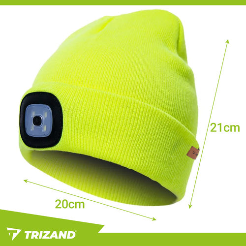 Zimska Kapa s LED Svjetiljkom, USB Punjiva, Neon Žuta, 20 x 21 cm