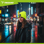 Zimska Kapa s LED Svjetiljkom, USB Punjiva, Neon Žuta, 20 x 21 cm