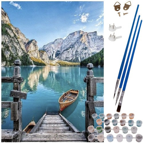 Slikanje po Brojevima 40x50 cm, Planinski Pejzaž, Višebojno, Platno na Drvenom Ramu