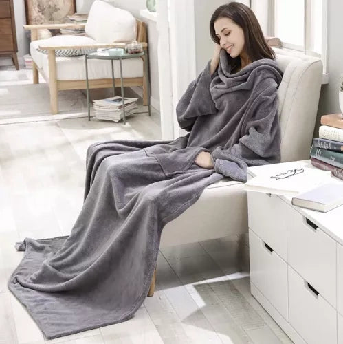 Sivi Ogrtač Deka s Rukavima XXL 210x210 cm