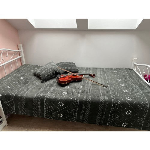 Mekani Topli Plišani Pokrivač 160x200 cm s 2 Jastučnice Sive Boje s Zimskim Motivom