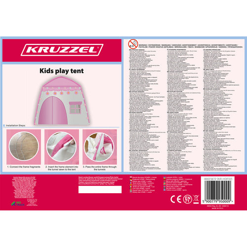 Dječji Šator Kućica s Lampicama 126 x 130 x 90 cm Rozo-Bijeli