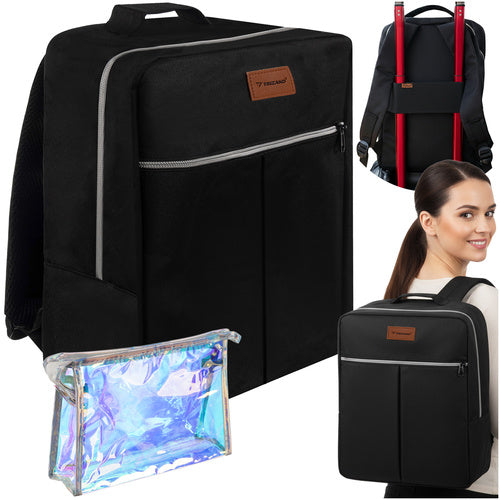 Putni Ruksak za Ručnu Prtljagu s Kozmetičkom Torbicom 38x24x18 cm Crni