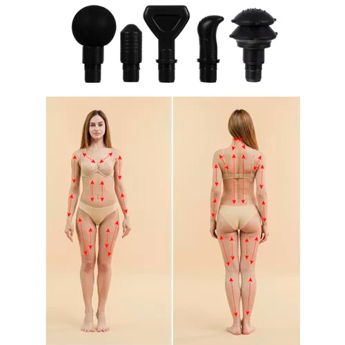 Masažna Pištolj s 8 Masažnih Glava, 6 Razina, Crna, 23 x 6 x 19 cm